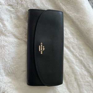 Coach Black Textured Leather Continental Wallet with Gold Logo